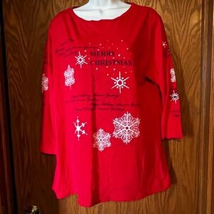 Women’s BELLA red holiday top featuring holiday greetings with sequins -XL